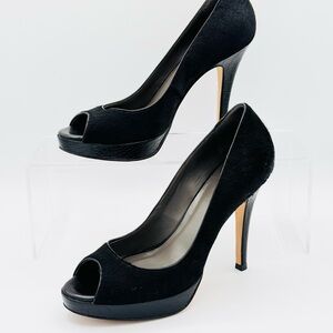 Cole Haan Black Stiletto Ponyhair Heels with Peep-Toe